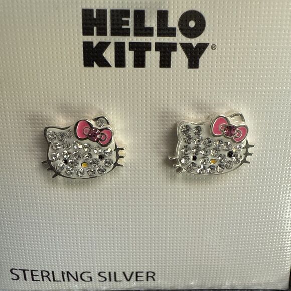 New - Hello Kitty Fine Silver Plated Earrings Sparkling Studs Gift Box - Picture 2 of 3